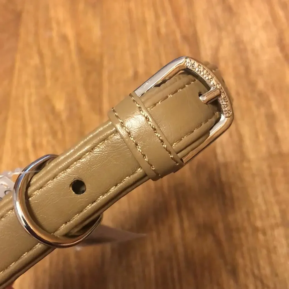 Martha Stewart Tan and Silver Leather Buckle Dog Collar Size 16